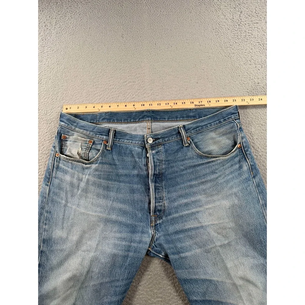 Levi's 501 Jeans Men's 42x28 Blue Denim Pocket Distressed High Rise Straight Leg
